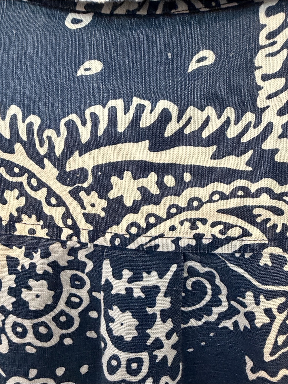 Tizzie Oversized Navy Paisley Fringe Hem Shirt Boho Linen Cotton Blend - Picture 10 of 13